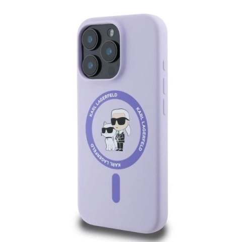 Etui Karl Lagerfeld Silicone Karl&Choupette Heads Ring MagSafe na iPhone 16 Pro Max - fioletowe Etui Karl Lagerfeld Silicone Karl&Choupette Heads Ring MagSafe na iPhone 16 Pro Max - fioletowe