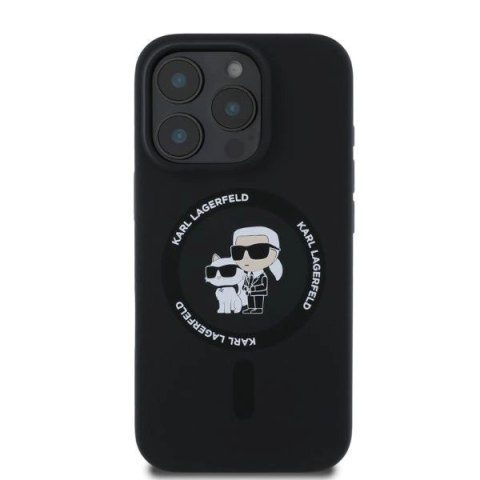 Etui Karl Lagerfeld Silicone Karl&Choupette Heads Ring MagSafe na iPhone 16 Pro - czarne Etui Karl Lagerfeld Silicone Karl&Choupette Heads Ring MagSafe na iPhone 16 Pro - czarne