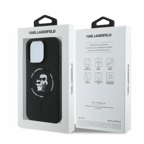 Etui Karl Lagerfeld Silicone Karl&Choupette Heads Ring MagSafe na iPhone 16 Pro - czarne Etui Karl Lagerfeld Silicone Karl&Choupette Heads Ring MagSafe na iPhone 16 Pro - czarne
