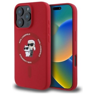 Etui Karl Lagerfeld Silicone Karl&Choupette Heads Ring MagSafe na iPhone 16 Pro - czerwony