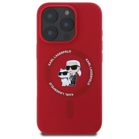 Etui Karl Lagerfeld Silicone Karl&Choupette Heads Ring MagSafe na iPhone 16 Pro - czerwony Etui Karl Lagerfeld Silicone Karl&Choupette Heads Ring MagSafe na iPhone 16 Pro - czerwony