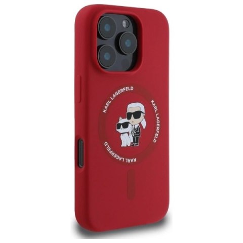 Etui Karl Lagerfeld Silicone Karl&Choupette Heads Ring MagSafe na iPhone 16 Pro - czerwony Etui Karl Lagerfeld Silicone Karl&Choupette Heads Ring MagSafe na iPhone 16 Pro - czerwony