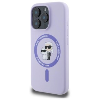 Etui Karl Lagerfeld Silicone Karl&Choupette Heads Ring MagSafe na iPhone 16 Pro - fioletowe