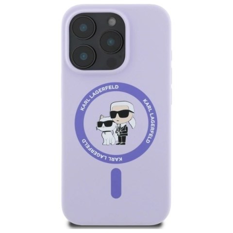 Etui Karl Lagerfeld Silicone Karl&Choupette Heads Ring MagSafe na iPhone 16 Pro - fioletowe Etui Karl Lagerfeld Silicone Karl&Choupette Heads Ring MagSafe na iPhone 16 Pro - fioletowe