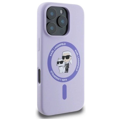 Etui Karl Lagerfeld Silicone Karl&Choupette Heads Ring MagSafe na iPhone 16 Pro - fioletowe Etui Karl Lagerfeld Silicone Karl&Choupette Heads Ring MagSafe na iPhone 16 Pro - fioletowe