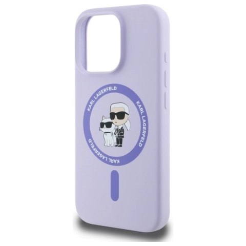 Etui Karl Lagerfeld Silicone Karl&Choupette Heads Ring MagSafe na iPhone 16 Pro - fioletowe Etui Karl Lagerfeld Silicone Karl&Choupette Heads Ring MagSafe na iPhone 16 Pro - fioletowe