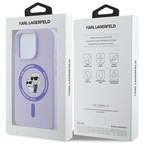 Etui Karl Lagerfeld Silicone Karl&Choupette Heads Ring MagSafe na iPhone 16 Pro - fioletowe Etui Karl Lagerfeld Silicone Karl&Choupette Heads Ring MagSafe na iPhone 16 Pro - fioletowe