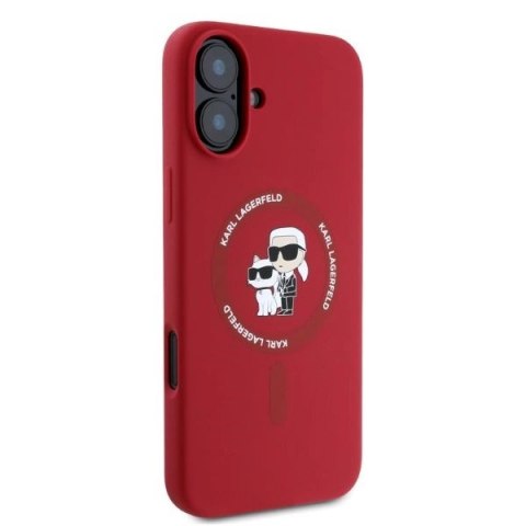 Etui Karl Lagerfeld Silicone Karl&Choupette Heads Ring MagSafe na iPhone 16 - czerwone