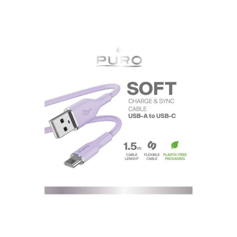 Kabel Puro Soft USB-A - USB-C 1,5m - fioletowy Kabel Puro Soft USB-A - USB-C 1,5m - fioletowy