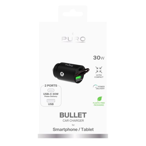 Ładowarka samochodowa Puro Mini 30W Power Delivery USB-C USB-A - czarna