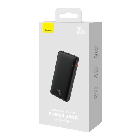 Powerbank Baseus Airpow 20W 10000mAh z kablem Baseus Simple Series USB-A - USB-C 30 cm - czarny Powerbank Baseus Airpow 20W 10000mAh z kablem Baseus Simple Series USB-A - USB-C 30 cm - czarny