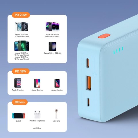 Powerbank Baseus Airpow 20W 20000mAh z białym kablem Baseus Simple Series USB-A - USB-C 50cm - niebieski Powerbank Baseus Airpow 20W 20000mAh z białym kablem Baseus Simple Series USB-A - USB-C 50cm - niebieski