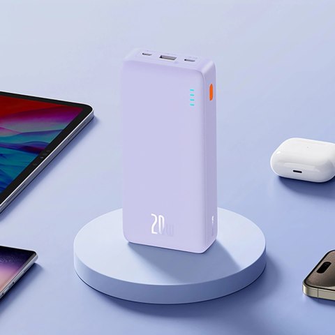 Powerbank Baseus Airpow 20W 20000mAh z kablem Baseus Simple Series USB-A - USB-C 50 cm - fioletowy Powerbank Baseus Airpow 20W 20000mAh z kablem Baseus Simple Series USB-A - USB-C 50 cm - fioletowy