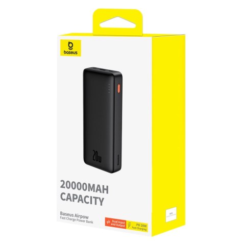 Powerbank Baseus Airpow 20W 20000mAh z kablem Baseus Simple Series USB-A - USB-C 50cm - czarny Powerbank Baseus Airpow 20W 20000mAh z kablem Baseus Simple Series USB-A - USB-C 50cm - czarny