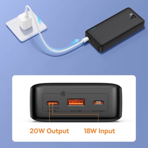 Powerbank Baseus Airpow 20W 20000mAh z kablem Baseus Simple Series USB-A - USB-C 50cm - czarny Powerbank Baseus Airpow 20W 20000mAh z kablem Baseus Simple Series USB-A - USB-C 50cm - czarny