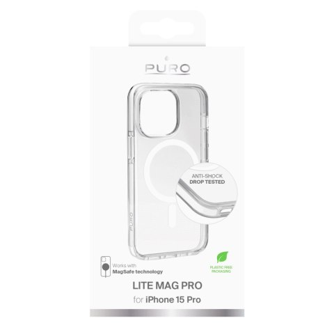 Puro Cover in PC+TPU+TPE with integrated magnets "LITE MAG PRO" for iPhone 15 Pro, white color Puro Cover in PC+TPU+TPE with integrated magnets "LITE MAG PRO" for iPhone 15 Pro, white color