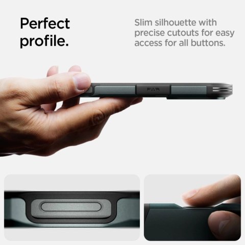 Etui Spigen Tough Armor MagSafe z podstawką na iPhone 16 Pro - zielone Etui Spigen Tough Armor MagSafe z podstawką na iPhone 16 Pro - zielone