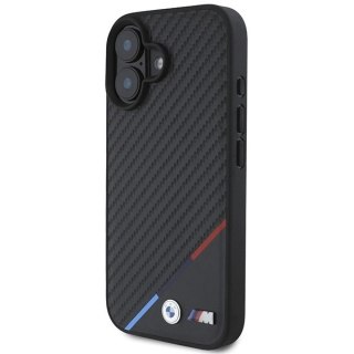 Etui BMW Carbon Tricolor Line MagSafe na iPhone 16 Plus - czarne