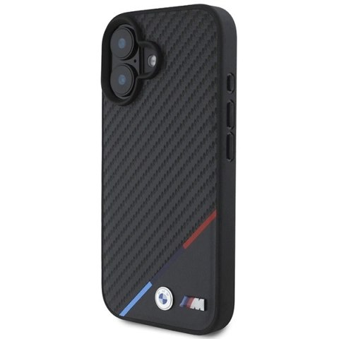 Etui BMW Carbon Tricolor Line MagSafe na iPhone 16 Plus - czarne Etui BMW Carbon Tricolor Line MagSafe na iPhone 16 Plus - czarne