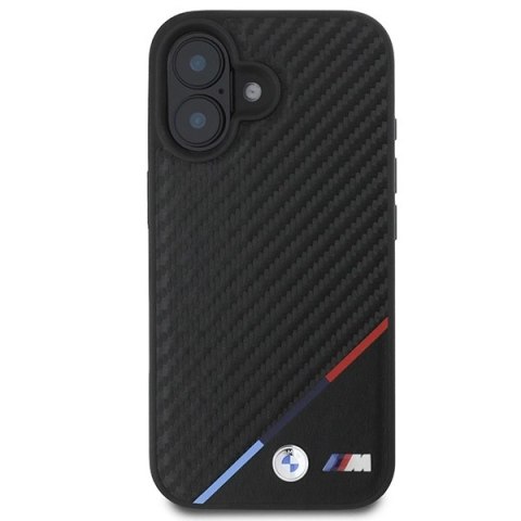 Etui BMW Carbon Tricolor Line MagSafe na iPhone 16 Plus - czarne Etui BMW Carbon Tricolor Line MagSafe na iPhone 16 Plus - czarne