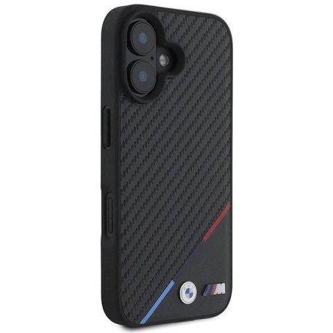 Etui BMW Carbon Tricolor Line MagSafe na iPhone 16 Plus - czarne Etui BMW Carbon Tricolor Line MagSafe na iPhone 16 Plus - czarne