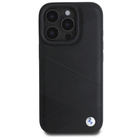 Etui BMW Signature Leather Crossing Lines Pattern na iPhone 16 Pro - czarne Etui BMW Signature Leather Crossing Lines Pattern na iPhone 16 Pro - czarne