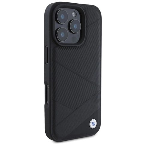 Etui BMW Signature Leather Crossing Lines Pattern na iPhone 16 Pro - czarne Etui BMW Signature Leather Crossing Lines Pattern na iPhone 16 Pro - czarne