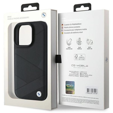 Etui BMW Signature Leather Crossing Lines Pattern na iPhone 16 Pro - czarne Etui BMW Signature Leather Crossing Lines Pattern na iPhone 16 Pro - czarne