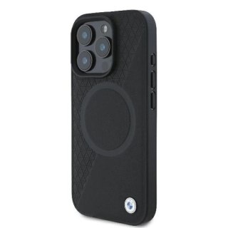 Etui BMW Signature Leather Half Textured & Circle MagSafe na iPhone 16 Pro - czarne