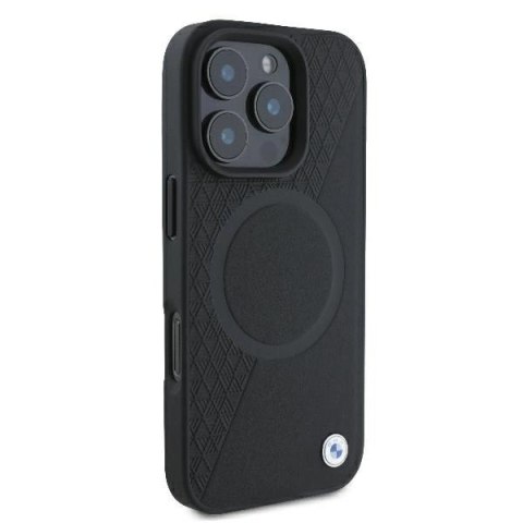 Etui BMW Signature Leather Half Textured & Circle MagSafe na iPhone 16 Pro - czarne Etui BMW Signature Leather Half Textured & Circle MagSafe na iPhone 16 Pro - czarne