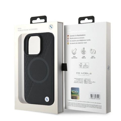 Etui BMW Signature Leather Half Textured & Circle MagSafe na iPhone 16 Pro - czarne Etui BMW Signature Leather Half Textured & Circle MagSafe na iPhone 16 Pro - czarne