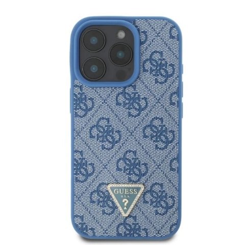 Etui Guess Leather 4G Triangle Strass MagSafe na iPhone 16 Pro - niebieskie