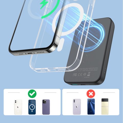 Powerbank Joyroom JR-W020 20W 10000mAh MagSafe + kabel USB-A - USB-C 0.25m - czarny Powerbank Joyroom JR-W020 20W 10000mAh MagSafe + kabel USB-A - USB-C 0.25m - czarny