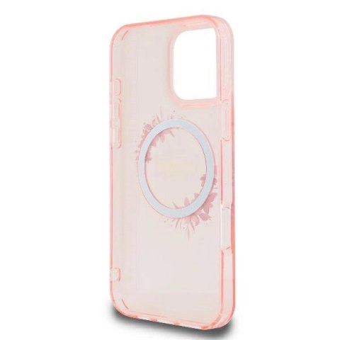 Etui Guess IML Flowers Wreath MagSafe na iPhone 16 Pro - różowe