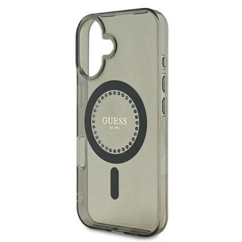Etui Guess IML Rhinestones MagSafe na iPhone 16 Plus - czarne