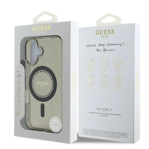 Etui Guess IML Rhinestones MagSafe na iPhone 16 Plus - czarne