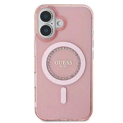 Etui Guess IML Rhinestones MagSafe na iPhone 16 Plus - różowe