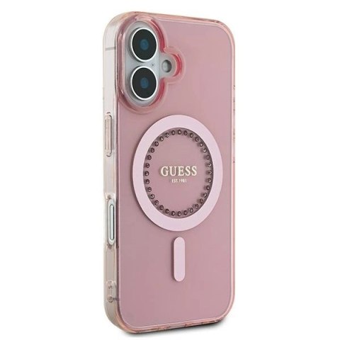 Etui Guess IML Rhinestones MagSafe na iPhone 16 Plus - różowe