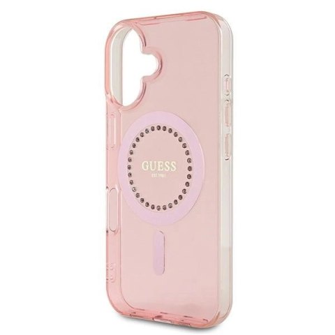 Etui Guess IML Rhinestones MagSafe na iPhone 16 Plus - różowe