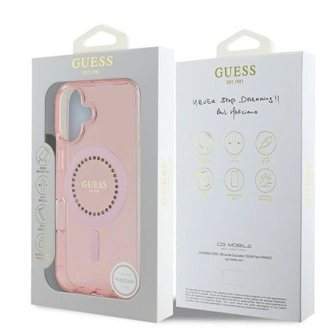 Etui Guess IML Rhinestones MagSafe na iPhone 16 Plus - różowe