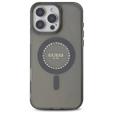 Etui Guess IML Rhinestones MagSafe na iPhone 16 Pro Max - czarne