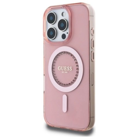 Etui Guess IML Rhinestones MagSafe na iPhone 16 Pro Max - różowe