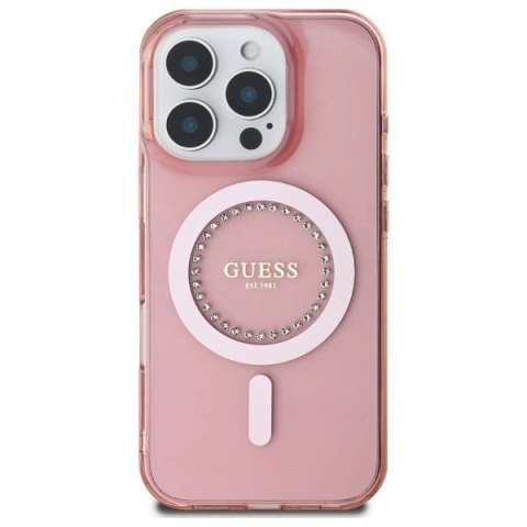 Etui Guess IML Rhinestones MagSafe na iPhone 16 Pro Max - różowe