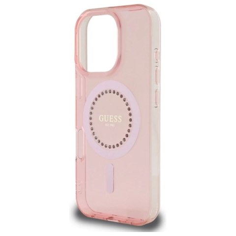 Etui Guess IML Rhinestones MagSafe na iPhone 16 Pro Max - różowe