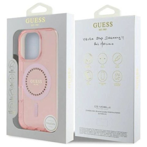 Etui Guess IML Rhinestones MagSafe na iPhone 16 Pro Max - różowe