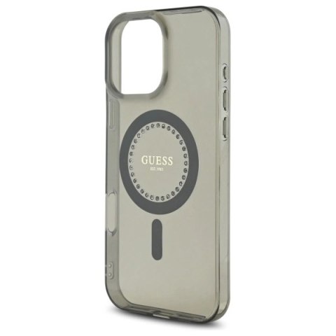 Etui Guess IML Rhinestones MagSafe na iPhone 16 Pro - czarne