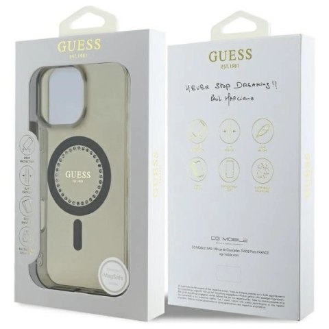 Etui Guess IML Rhinestones MagSafe na iPhone 16 Pro - czarne