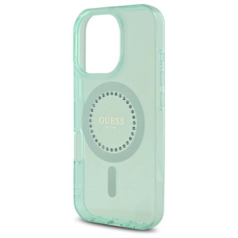 Etui Guess IML Rhinestones MagSafe na iPhone 16 Pro - zielone