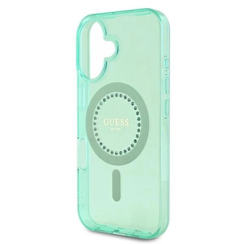 Etui Guess IML Rhinestones MagSafe na iPhone 16 - zielone