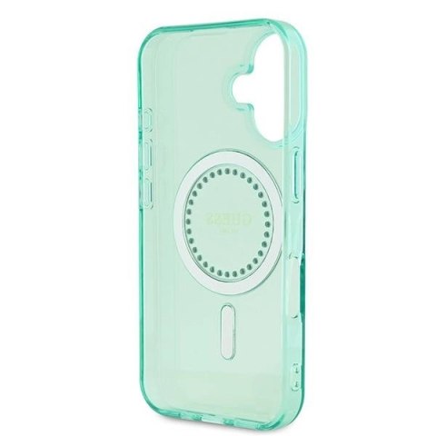 Etui Guess IML Rhinestones MagSafe na iPhone 16 - zielone
